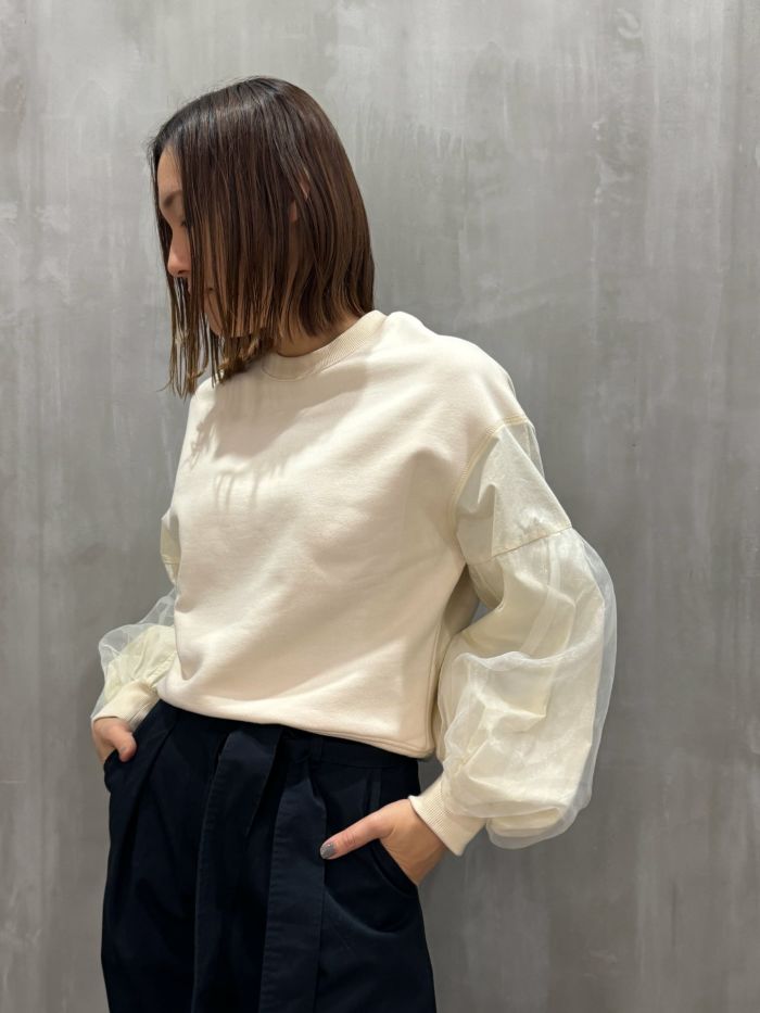 【20%OFFセール】Lallia Mu(ラリア・ムー)|オーガンジースリーブスウェット|2413512