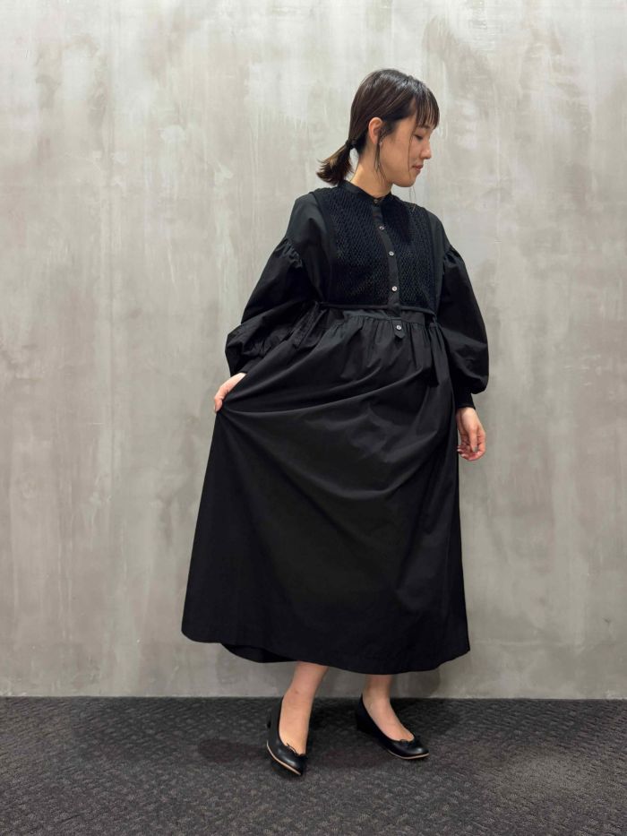 Lallia Mu　ラリアムー　ボリュームスリーブニットドッキングワンピース　黒 Lallia Mu ラリアムー ボリュームスリーブニットドッキング