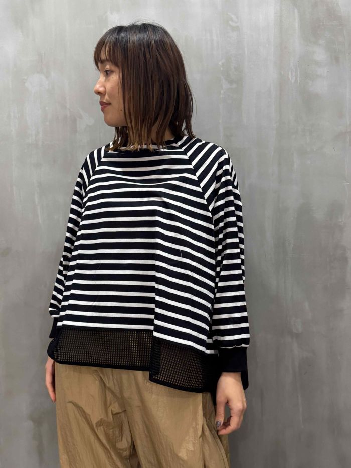 Lallia Mu(ラリア・ムー)|メッシュヘムボーダーフレアプルオーバー|2511571