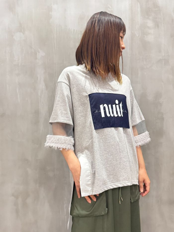 Lallia Mu(ラリア・ムー)|ジャガードドッキングスリーブオーバーTシャツ|2513511