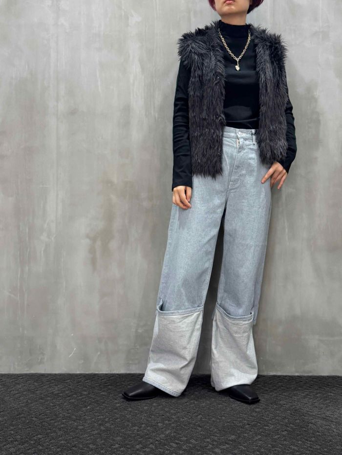 siwaly fluid シワリーフルイド　ロングジレ　エコファー　ベスト SIWALY fluid（シワリーフルイド）｜Eco Fur Knit Vest｜525308