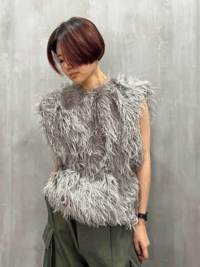 divka(ディウカ)|Long Shaggy Jacquard Buttoned Blouse|DK28-07-B03