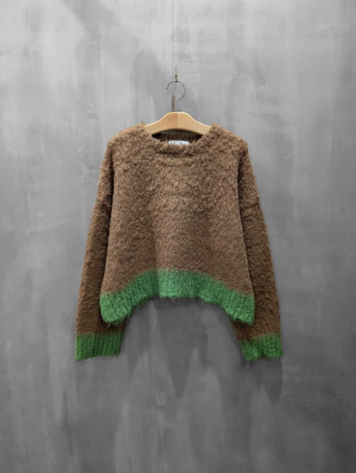 CYAN TOKYO(シアントーキョー)|配色カーリーショートニット|507416